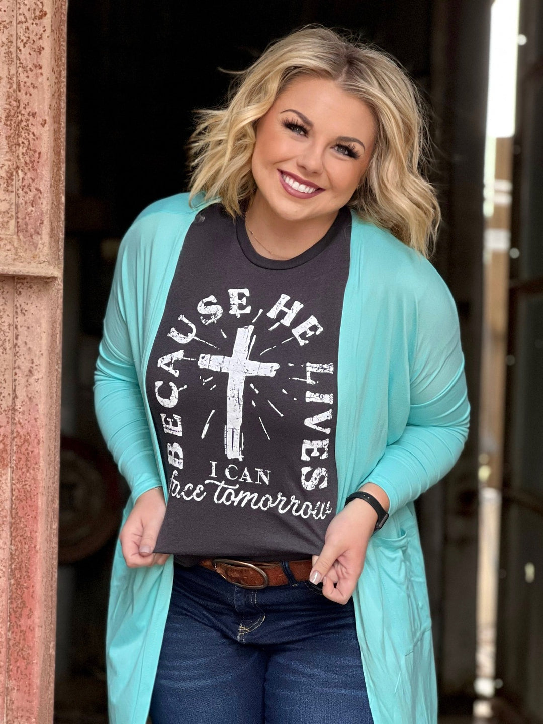 Because He Lives I can face tomorrow - Christian cross tee by Texas True Threads