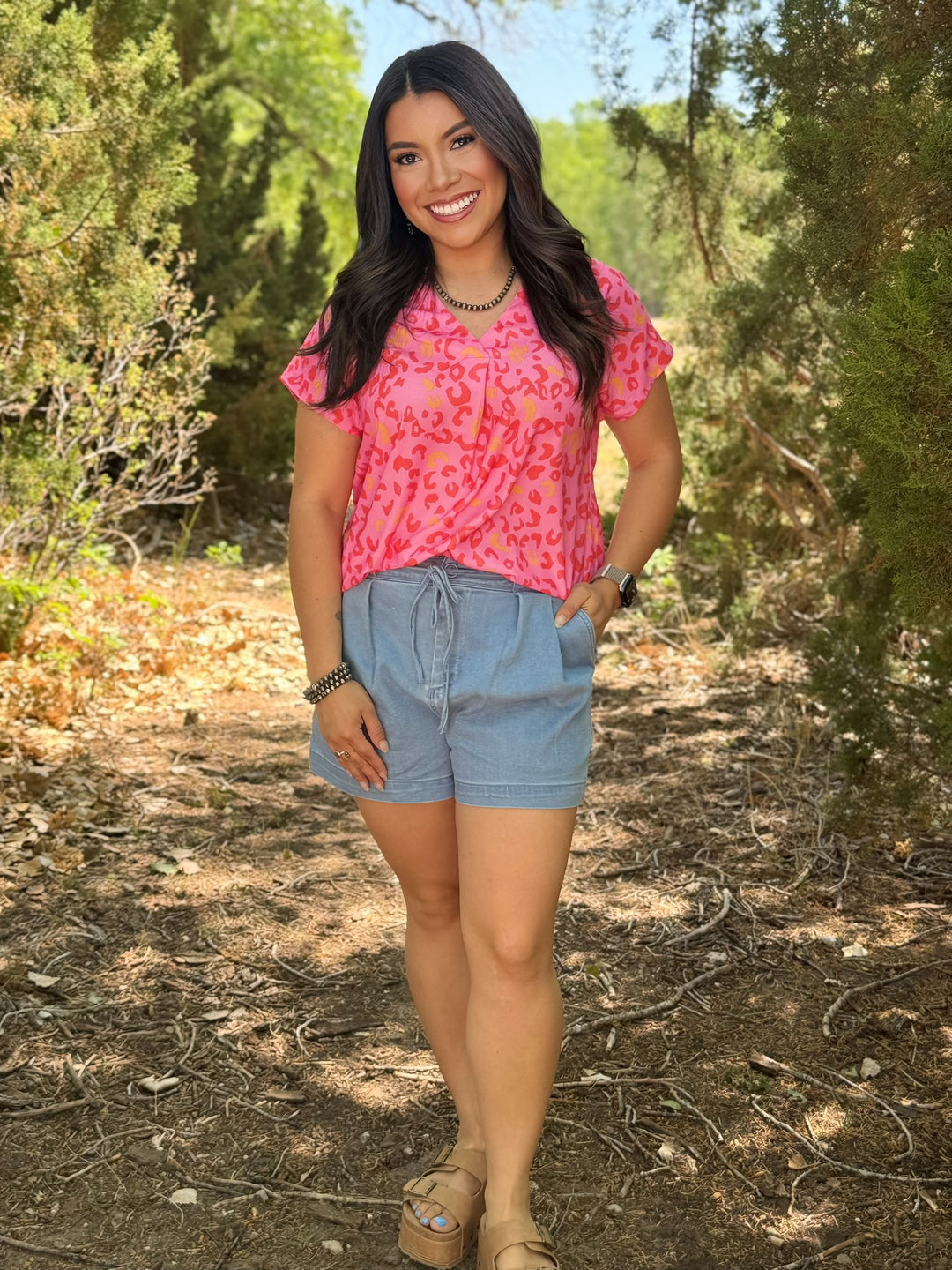 Tandee Pink Leopard V-Neck Top