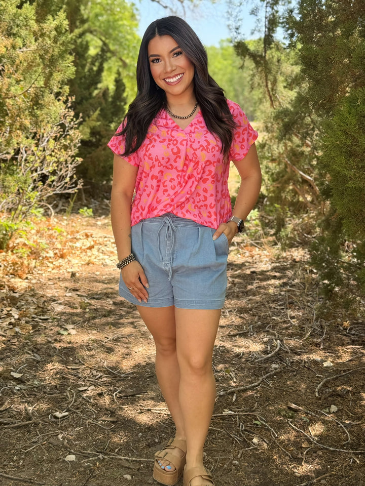 Tandee Pink Leopard V-Neck Top