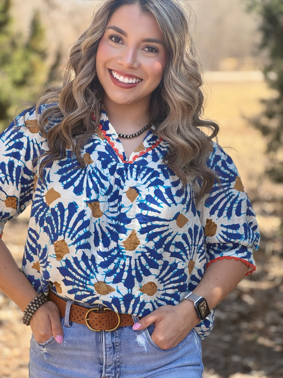 Chloe Blue & Cream Blouse