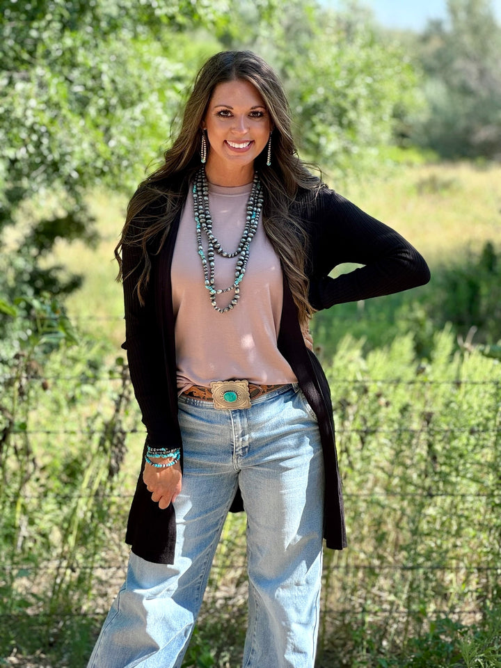 Brynn Black Ribbed Cardigan