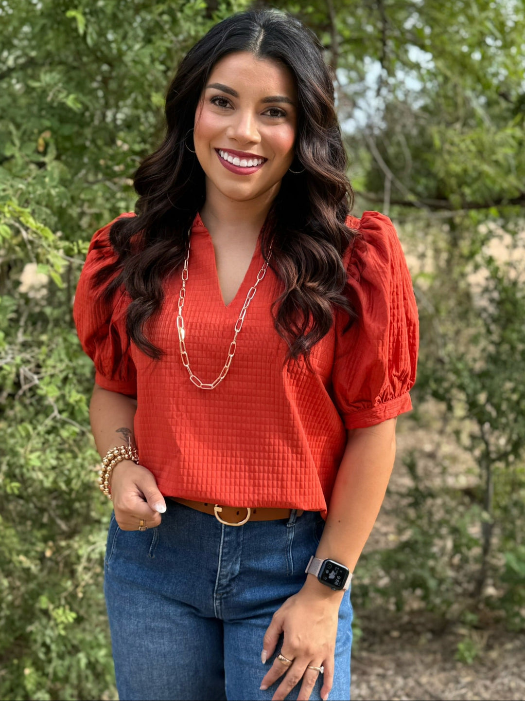 Rust Puff Sleeve Top