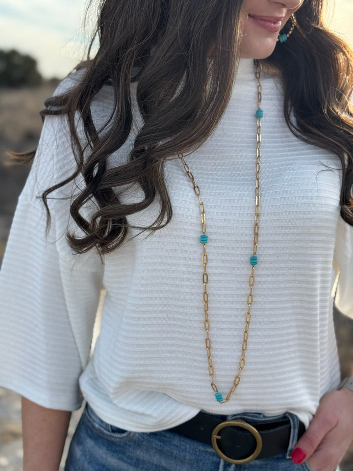 Kaitlyn White Ribbed Drop Shoulder Top