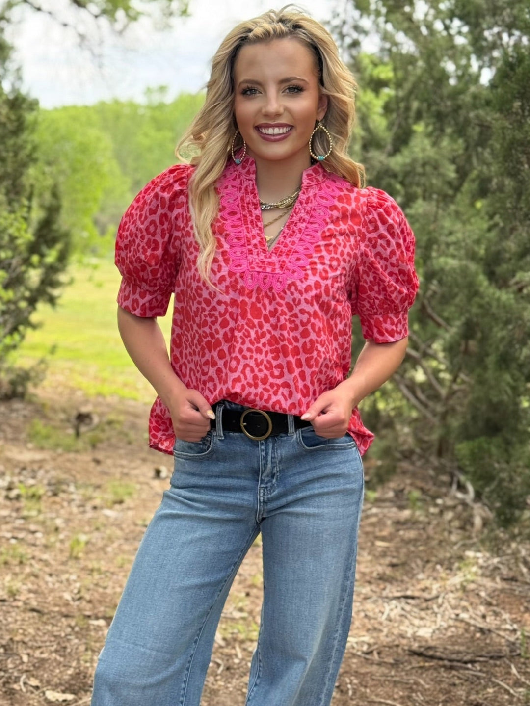Leopard Print Puff Sleeve Top