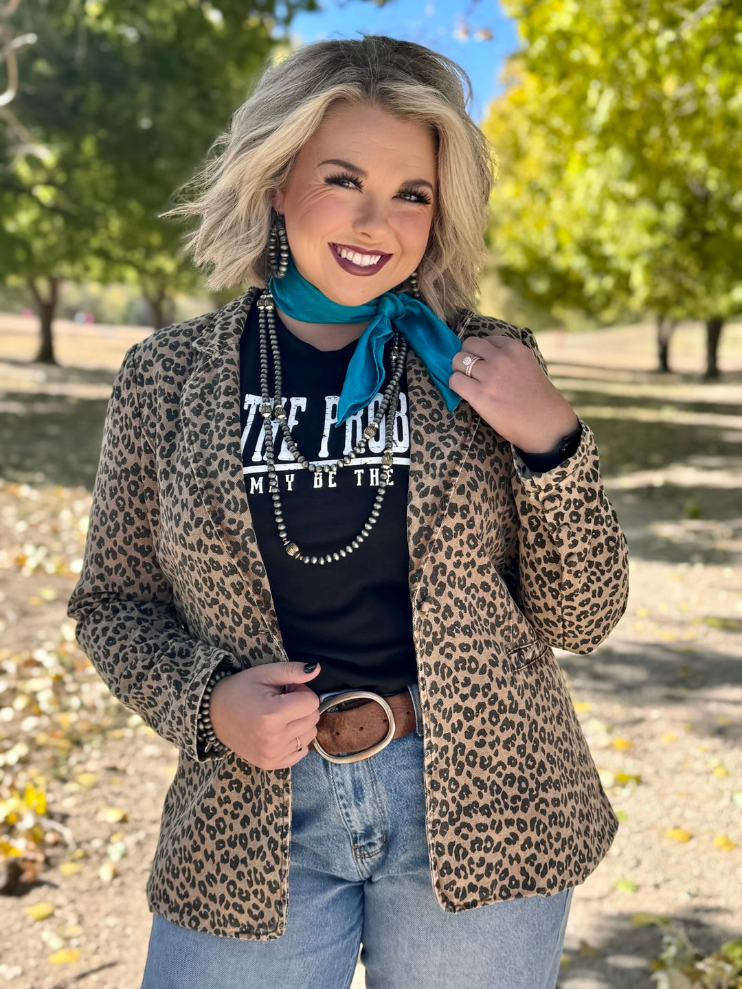 Dolly Denim Leopard Blazer