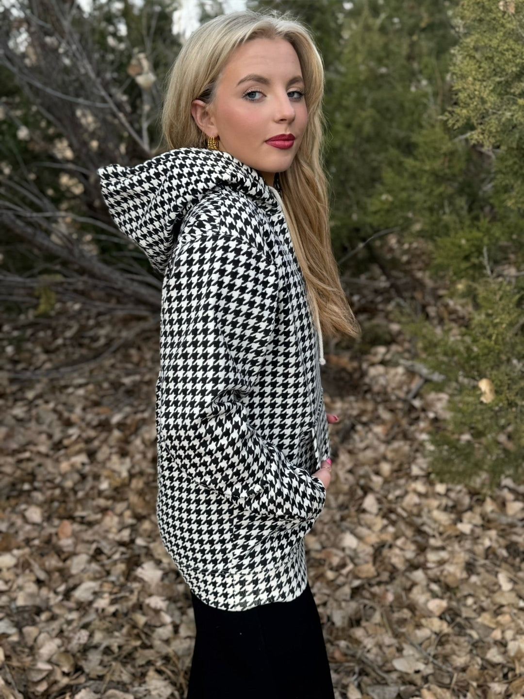 Sarah Black Houndstooth Hoodie