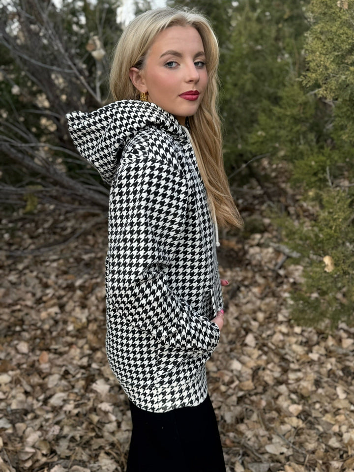 Sarah Black Houndstooth Hoodie