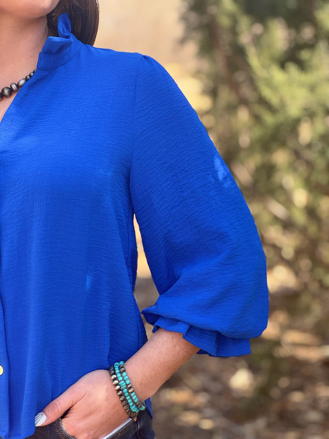 Indie Blue Button Up Blouse