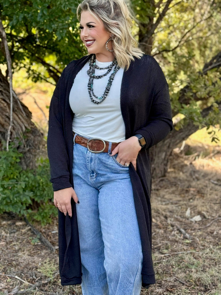 Ester Long Black Knit Cardigan