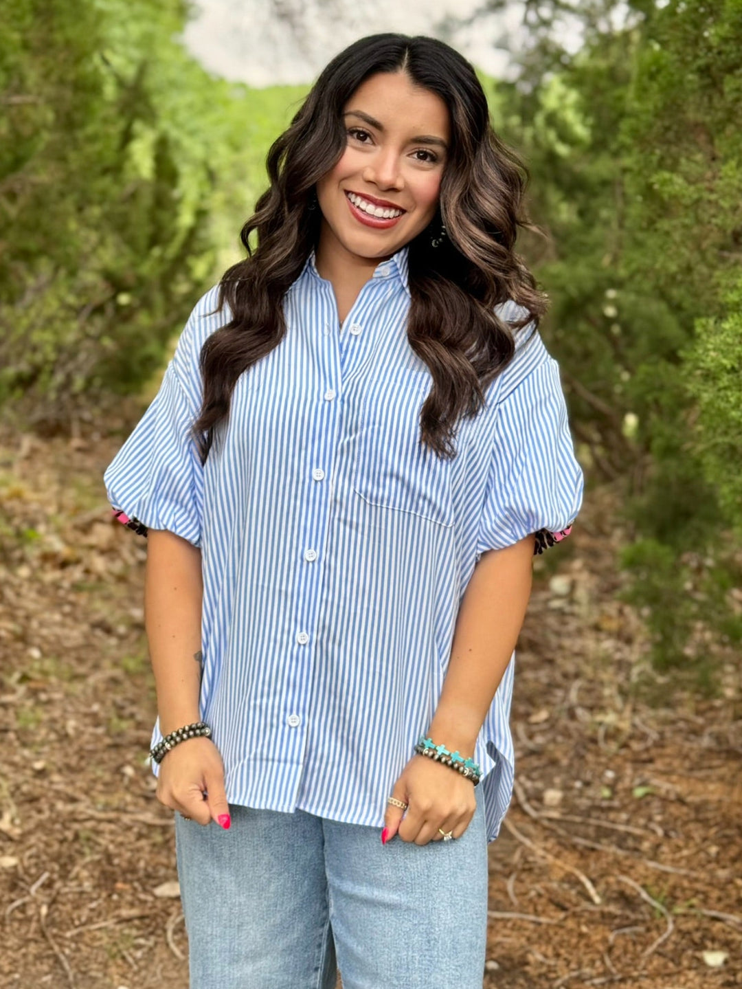Blueberry Blue & White Stripe Top