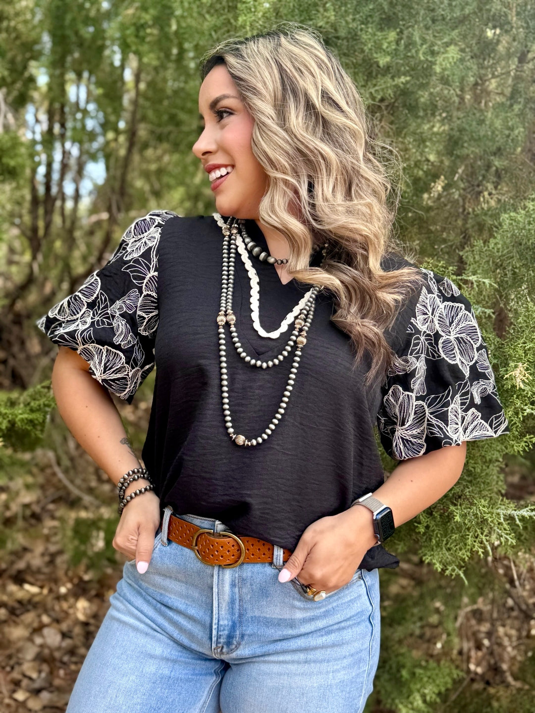 Elizabeth Floral Embroidered Sleeve Blouse