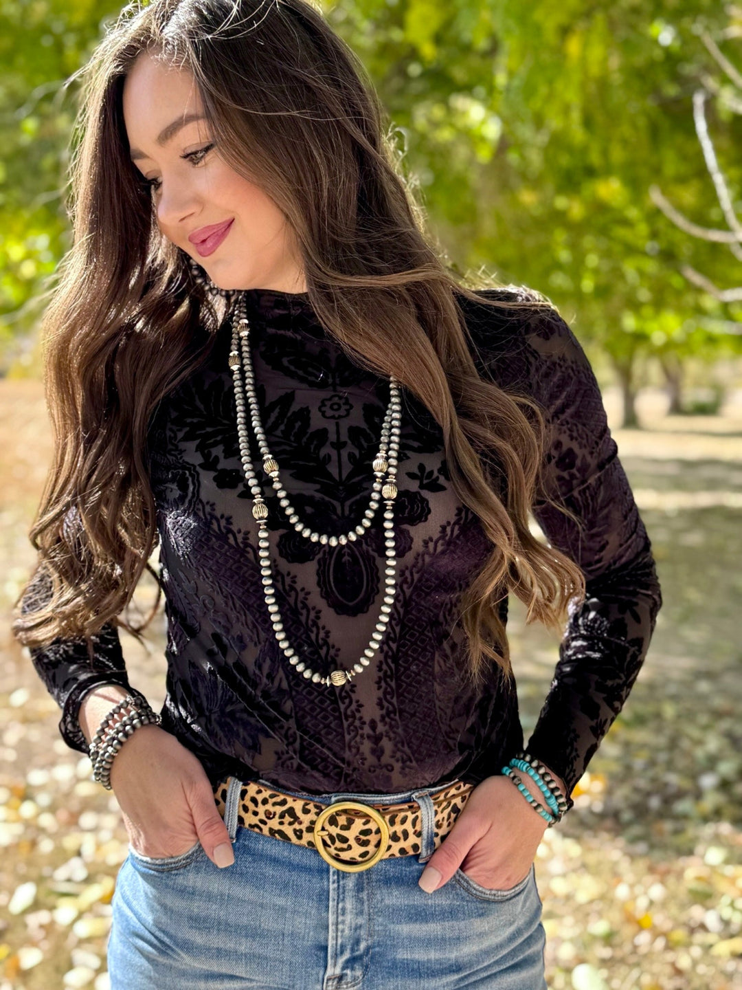 Midge Velvet & Mesh Black Shirt