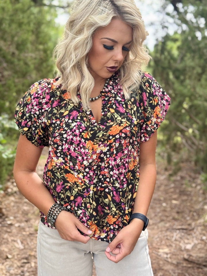 Garden Dreams Black Floral Top
