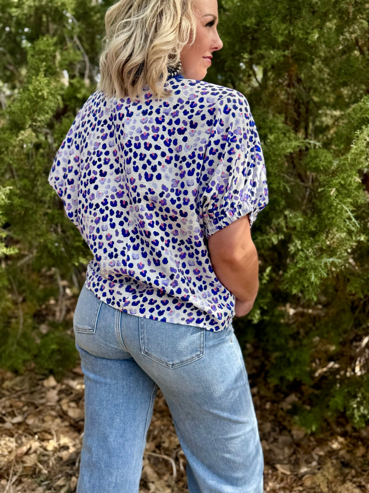 Carol Blue Leopard Top
