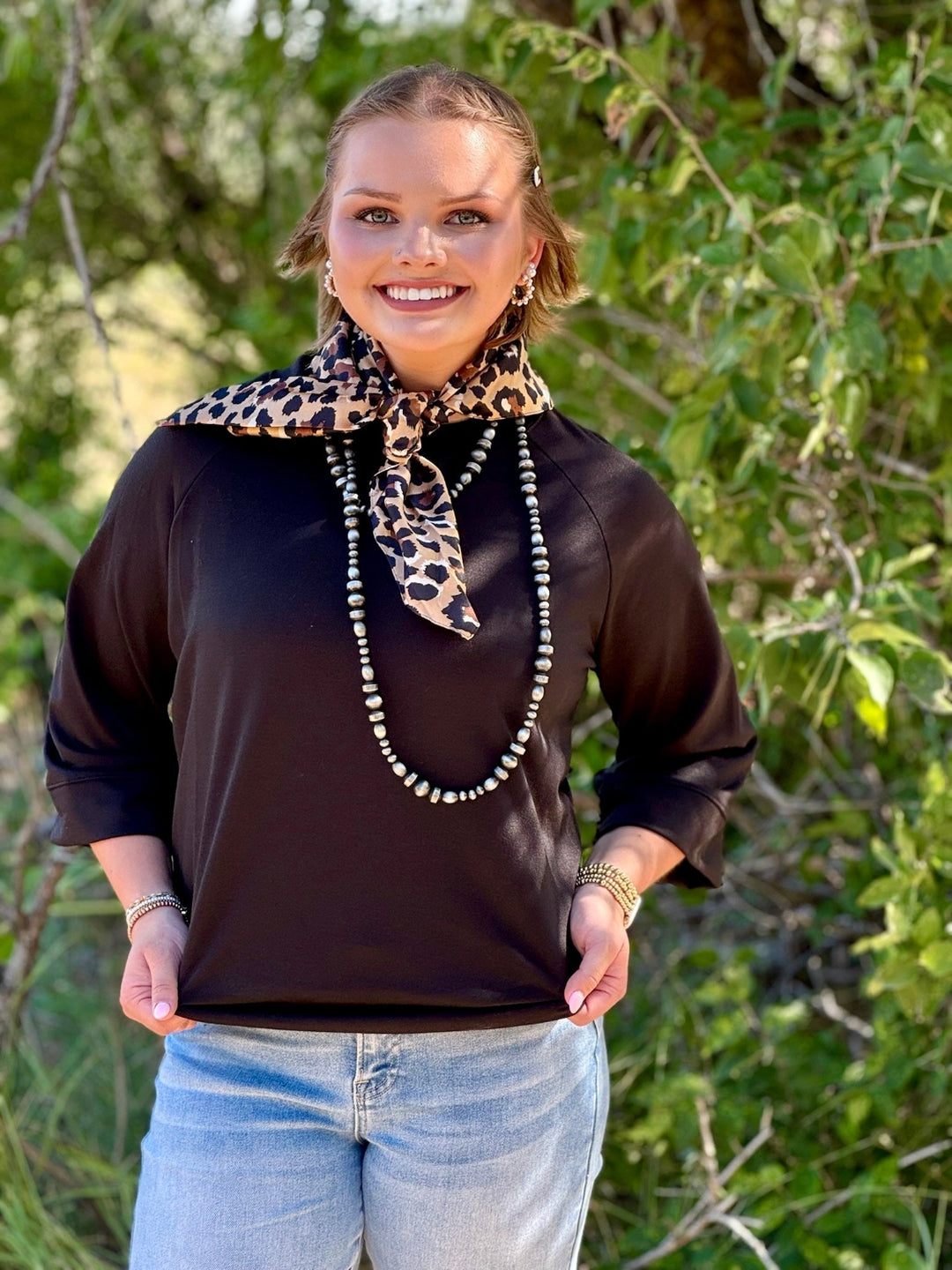 Donia Black 3/4 Sleeve Top