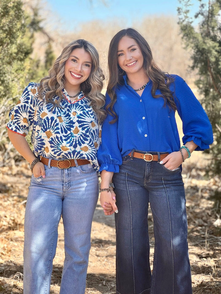 Indie Blue Button Up Blouse