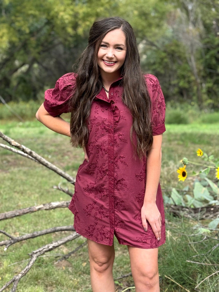 Julie Maroon Embroidered Dress