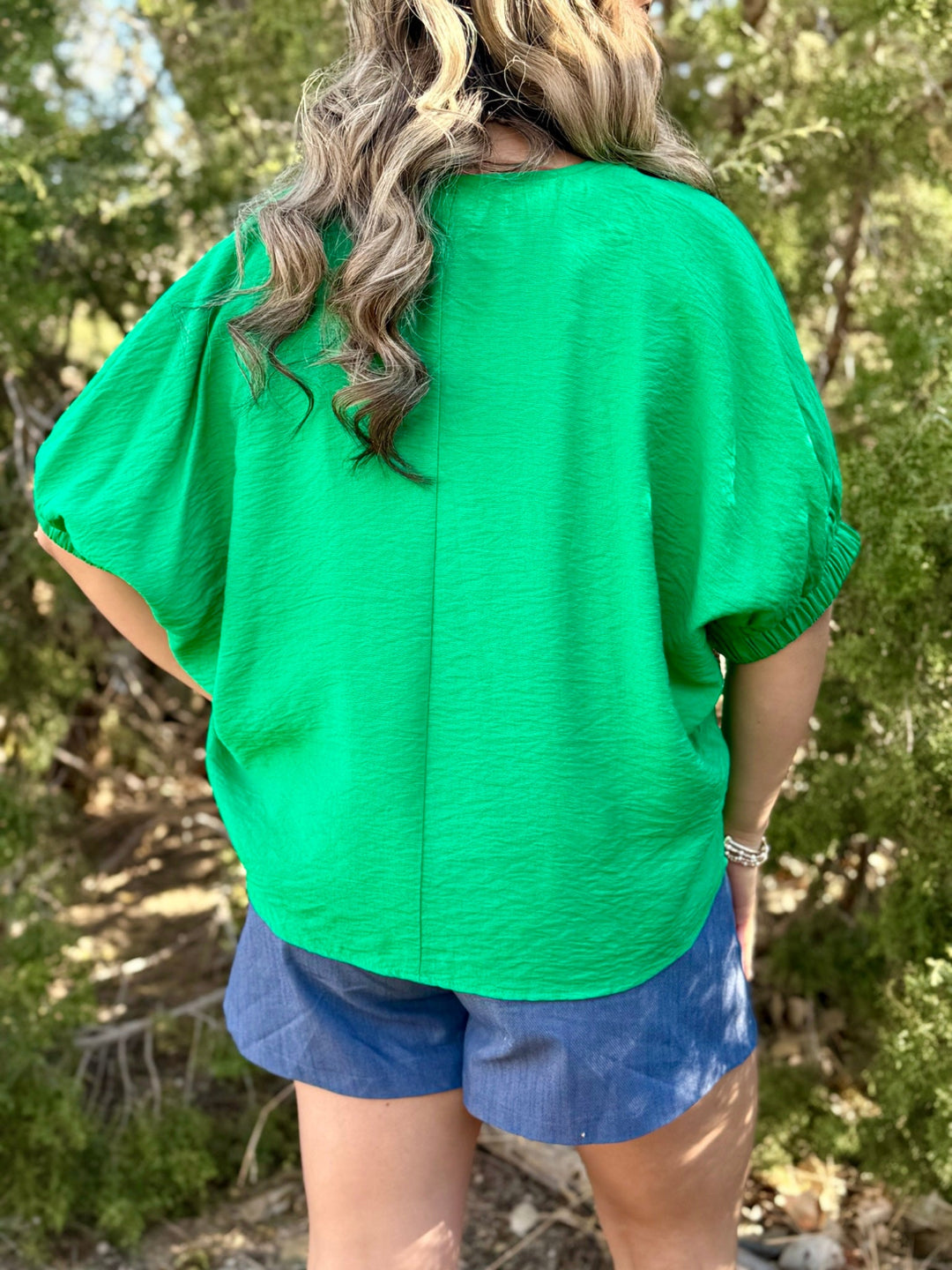 Simone Green V-Neck Top