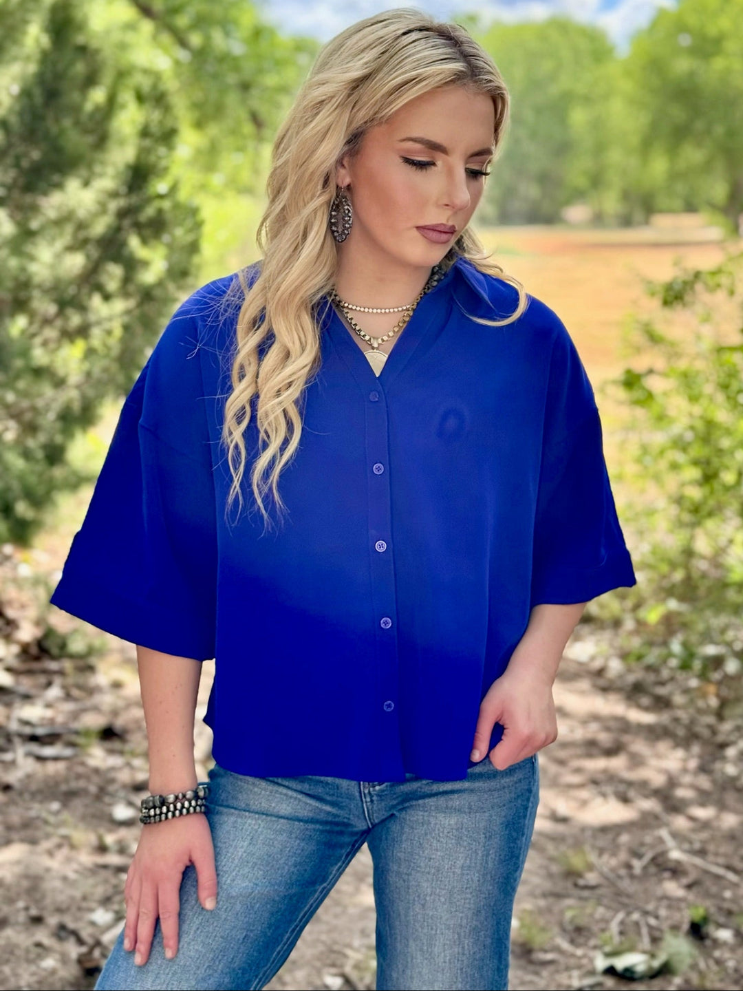 RayAnn Royal Button Up Top
