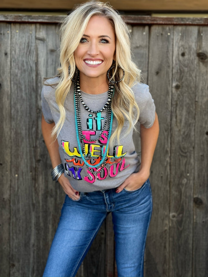 Callie's It is Well With My Soul Grey Tee by Texas True Threads
