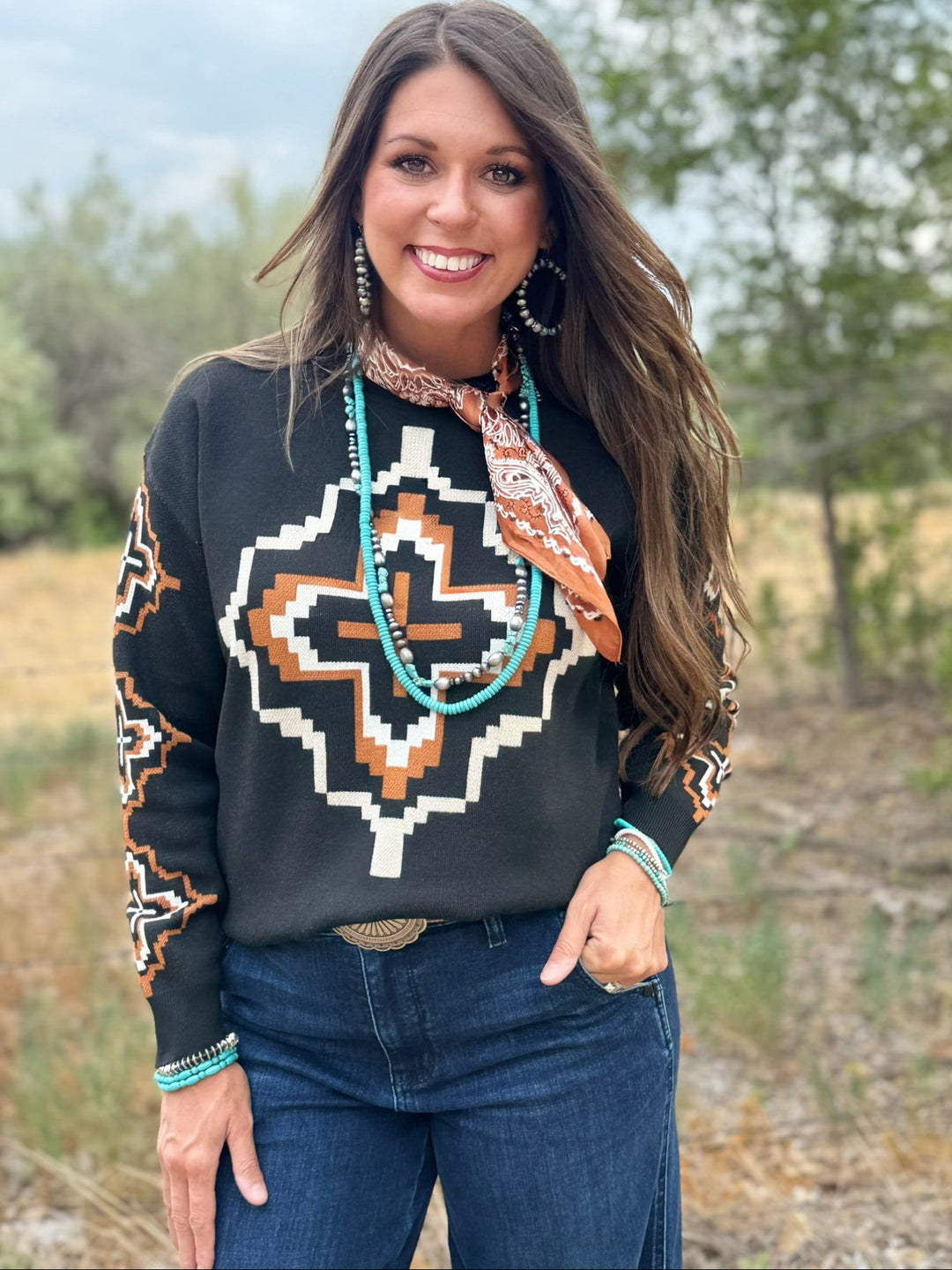 Rowdy Crowd Black Aztec Sweater