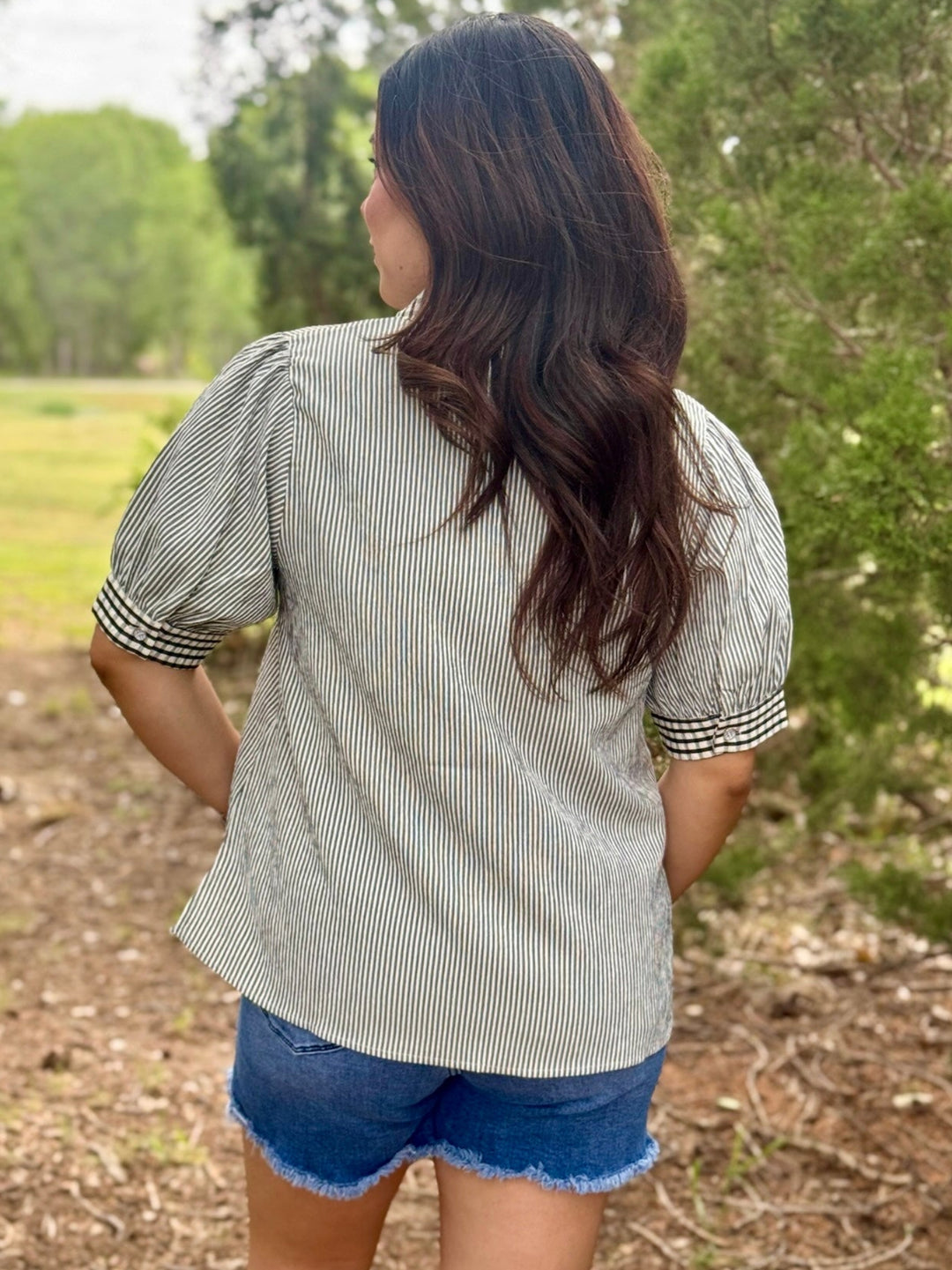 Gia Striped Gingham Button Up Top