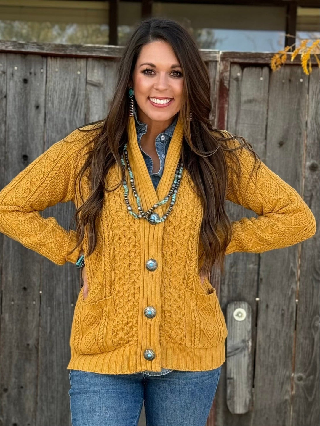 Beth Cardigan with Turquoise Concho Buttons