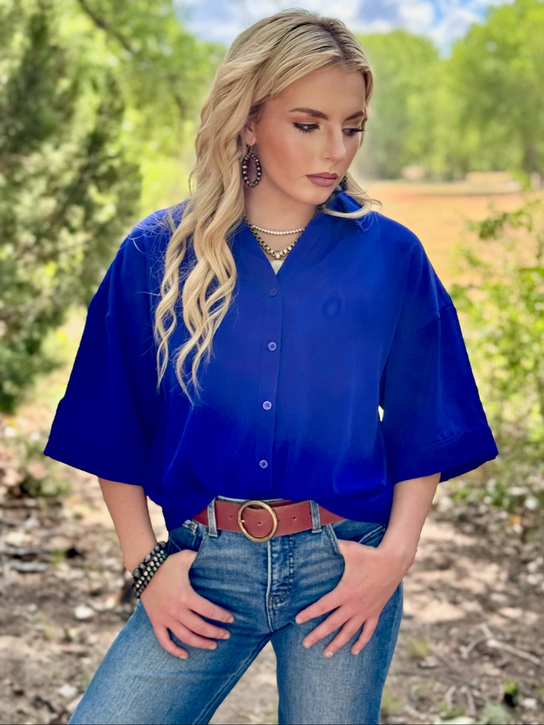 RayAnn Royal Button Up Top