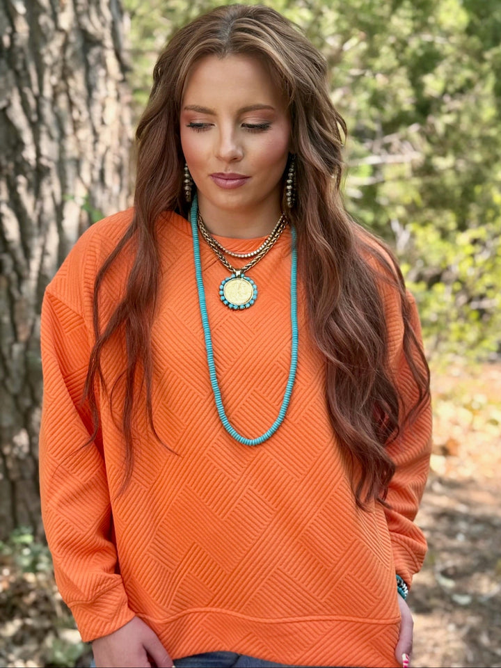 Orange Long Sleeve Textured Top