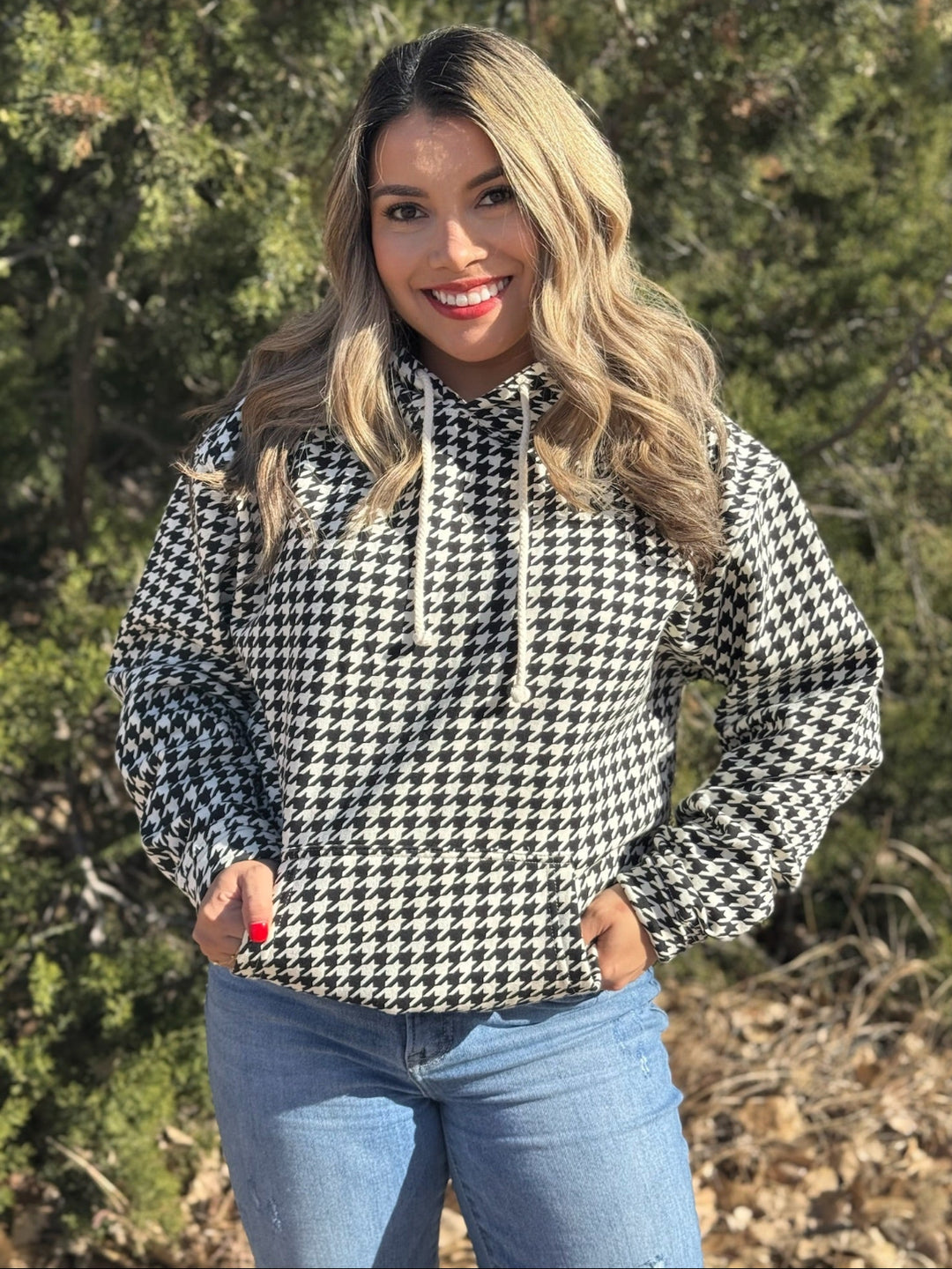 Sarah Black Houndstooth Hoodie