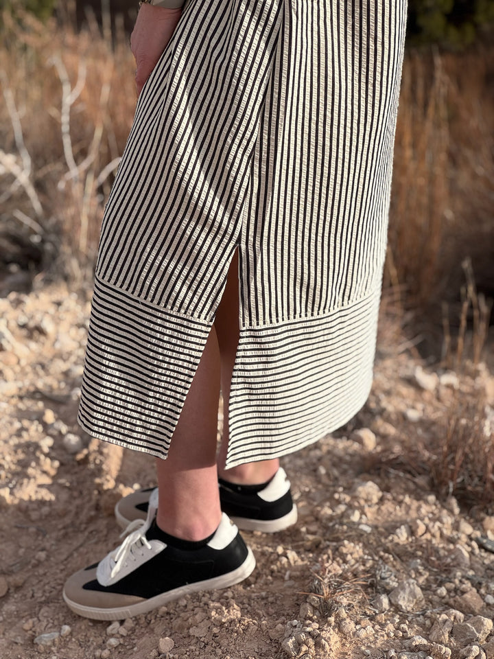 Kelsey Striped V-Neck Midi Dress