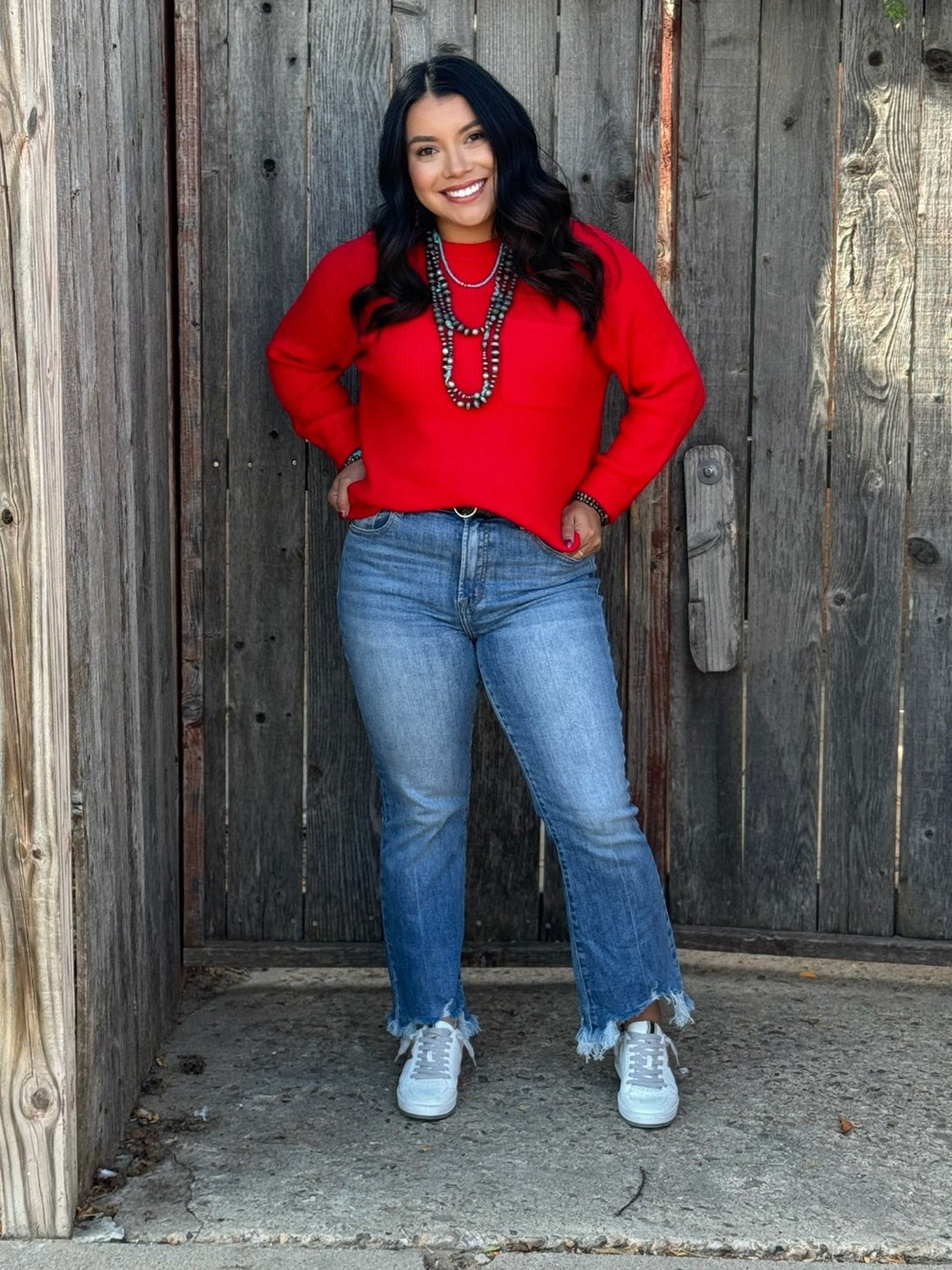 Marcie Red Ribbed Sweater