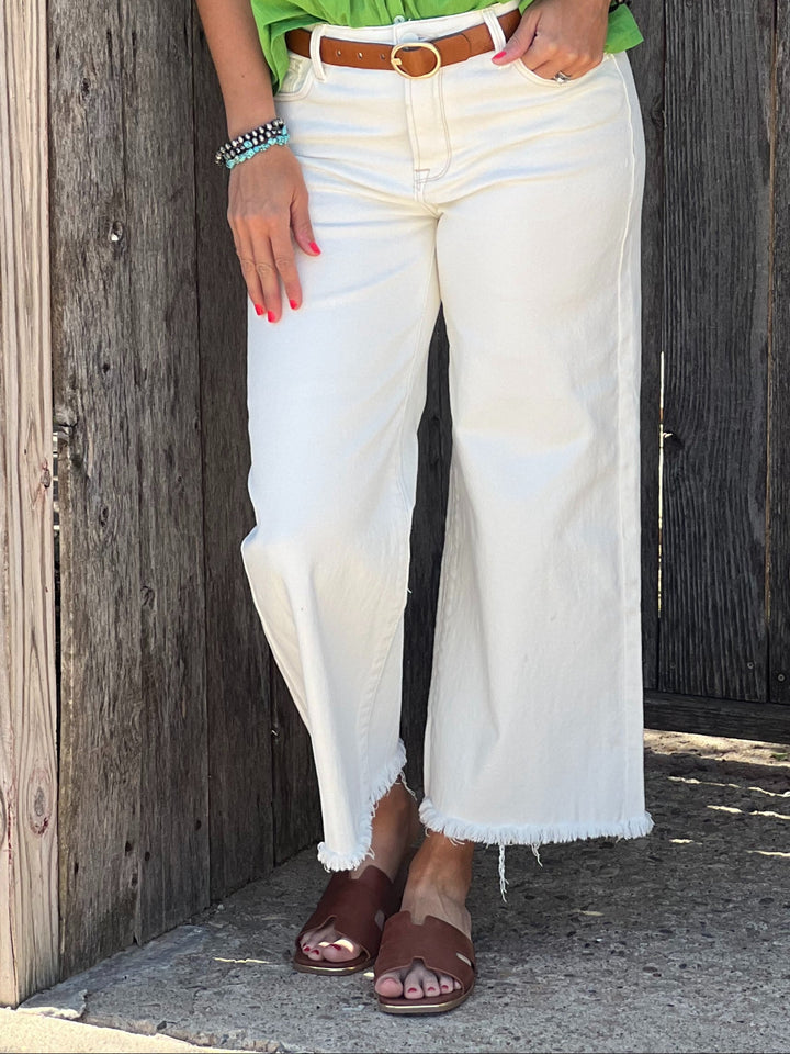 Wynslee Cream Tummy Control Wide Leg Jean