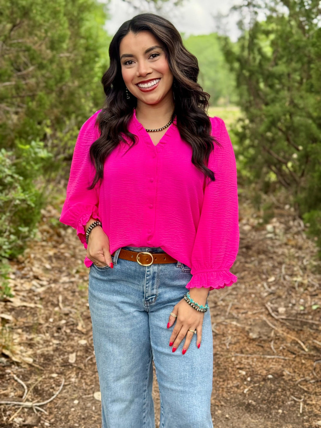 Pink Paradise V-Neck Blouse