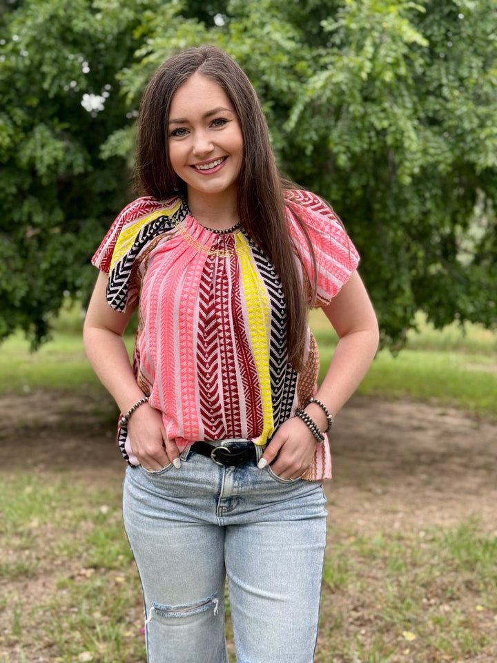 Tribal Pattern Peasant Top by Ivy Jane