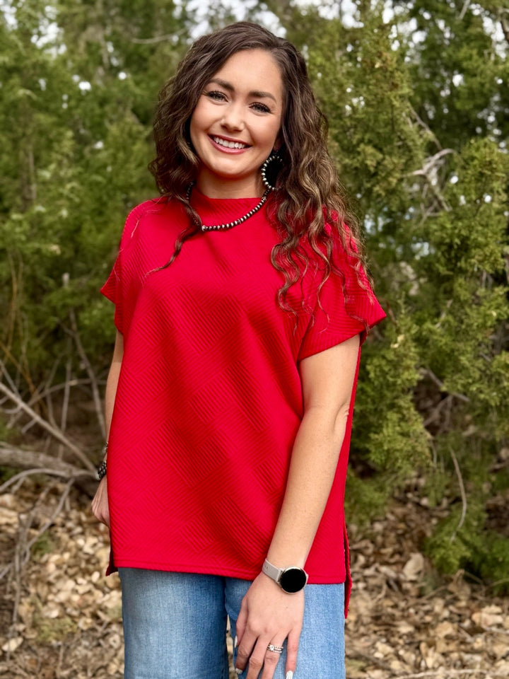 Freya Red High Low Textured Top