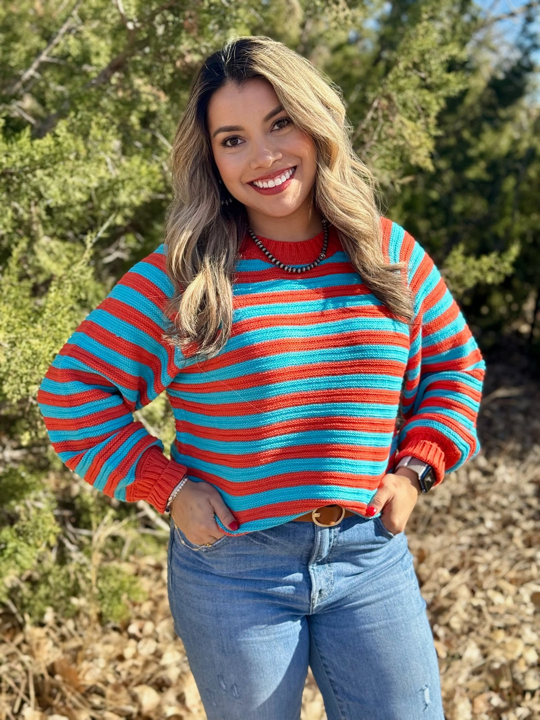 Karson Orange & Turquoise Striped Sweater