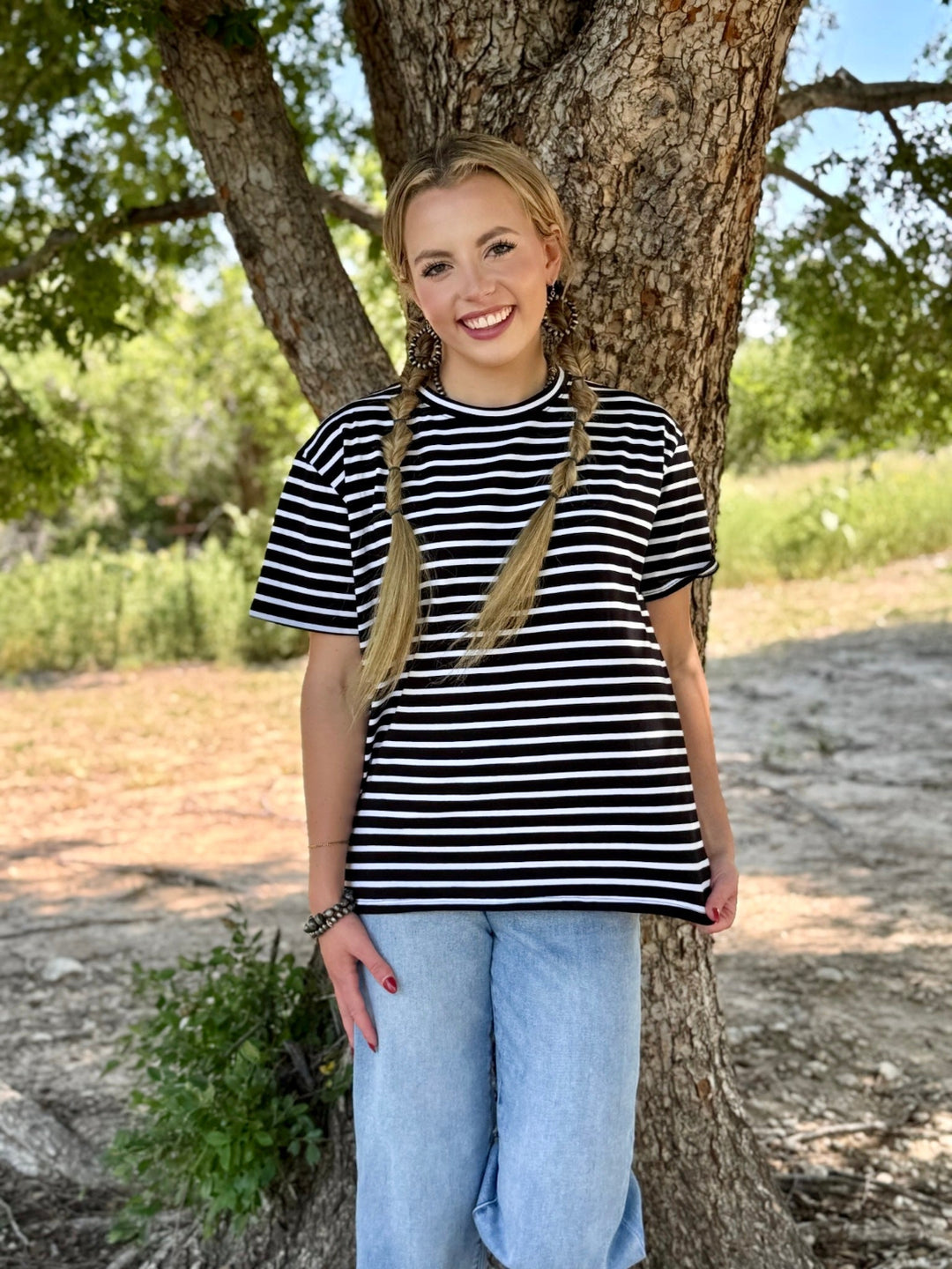 Allie Black & White Striped Top