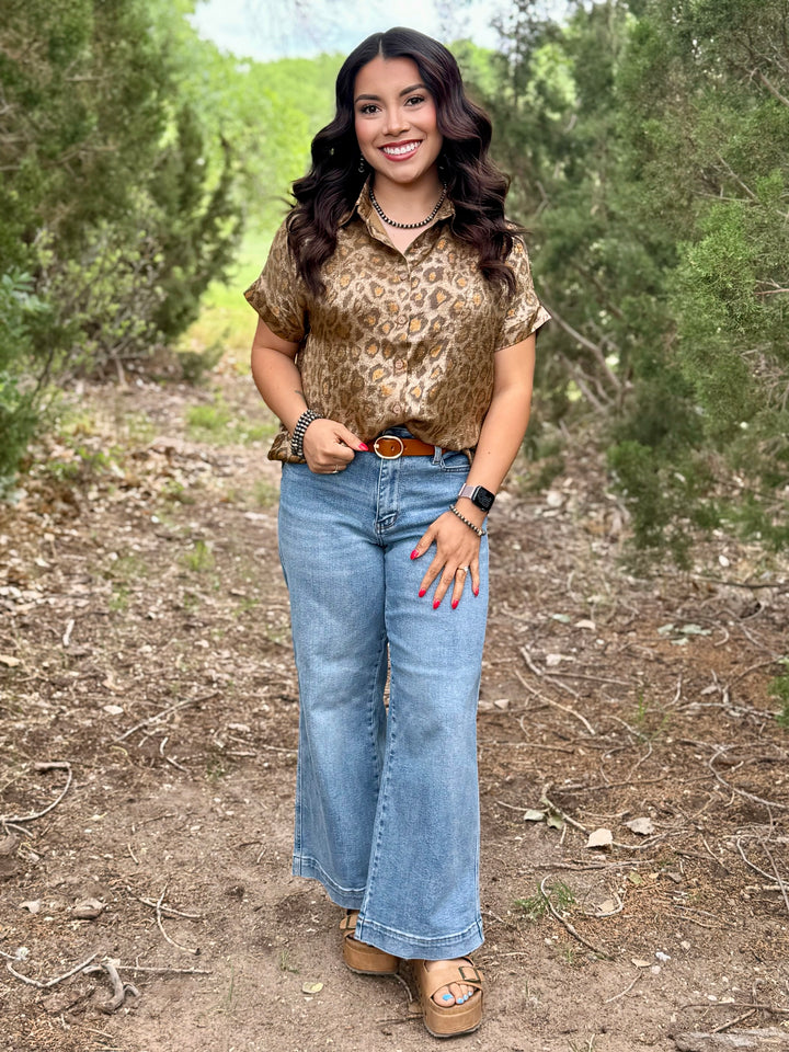 Shimmer Leopard Button Up