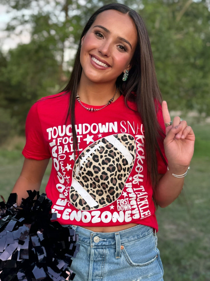 Leopard Football with Scattered Words Tee by Texas True Threads