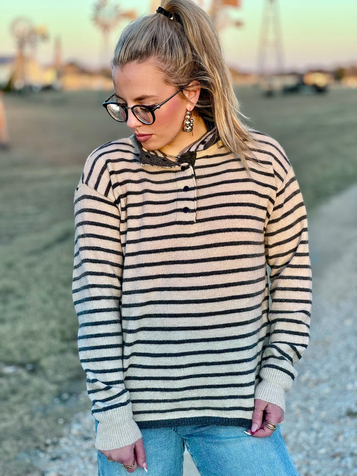 Amy Cream & Grey Striped Pullover