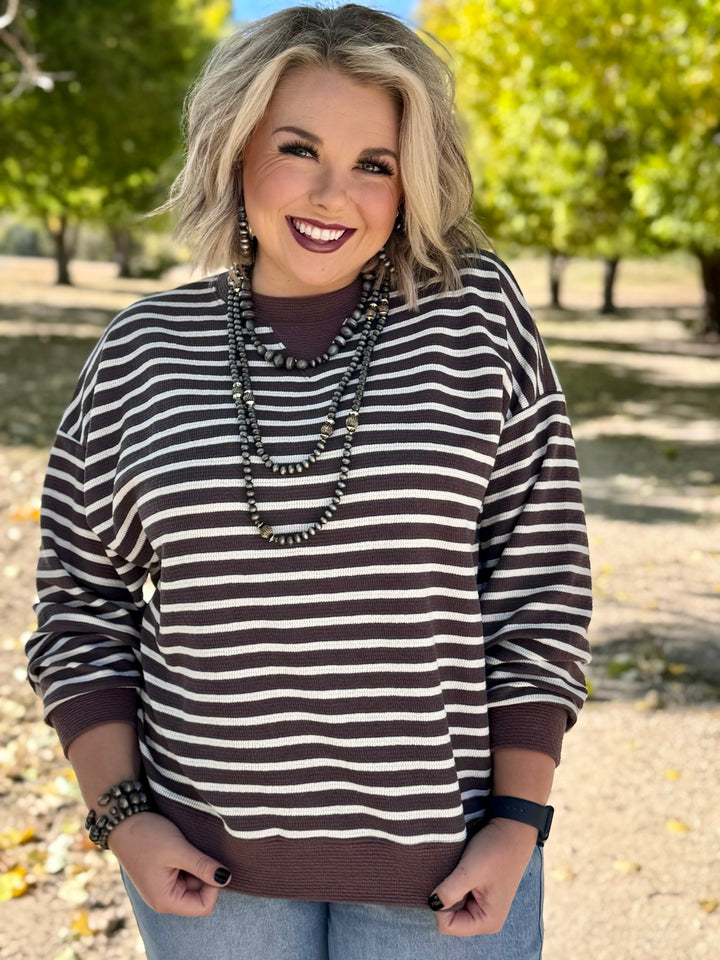 Micha Brown & White Stripe Top