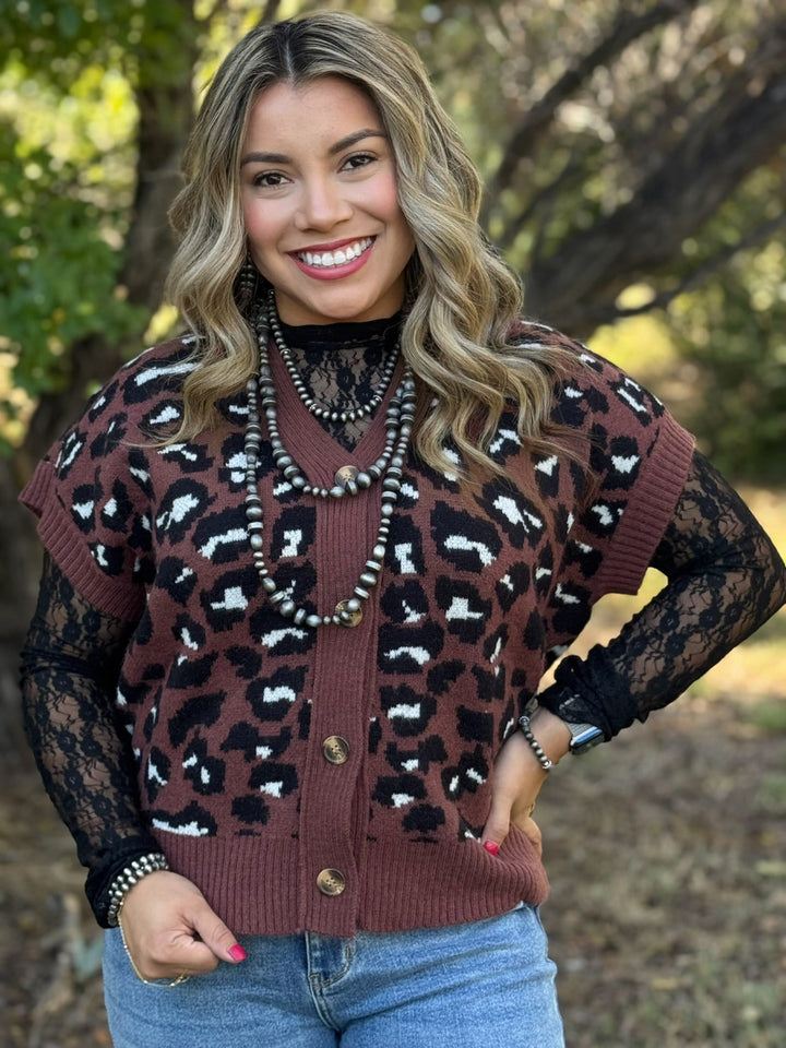 Renee Leopard Short Sleeve Button Down Cardigan