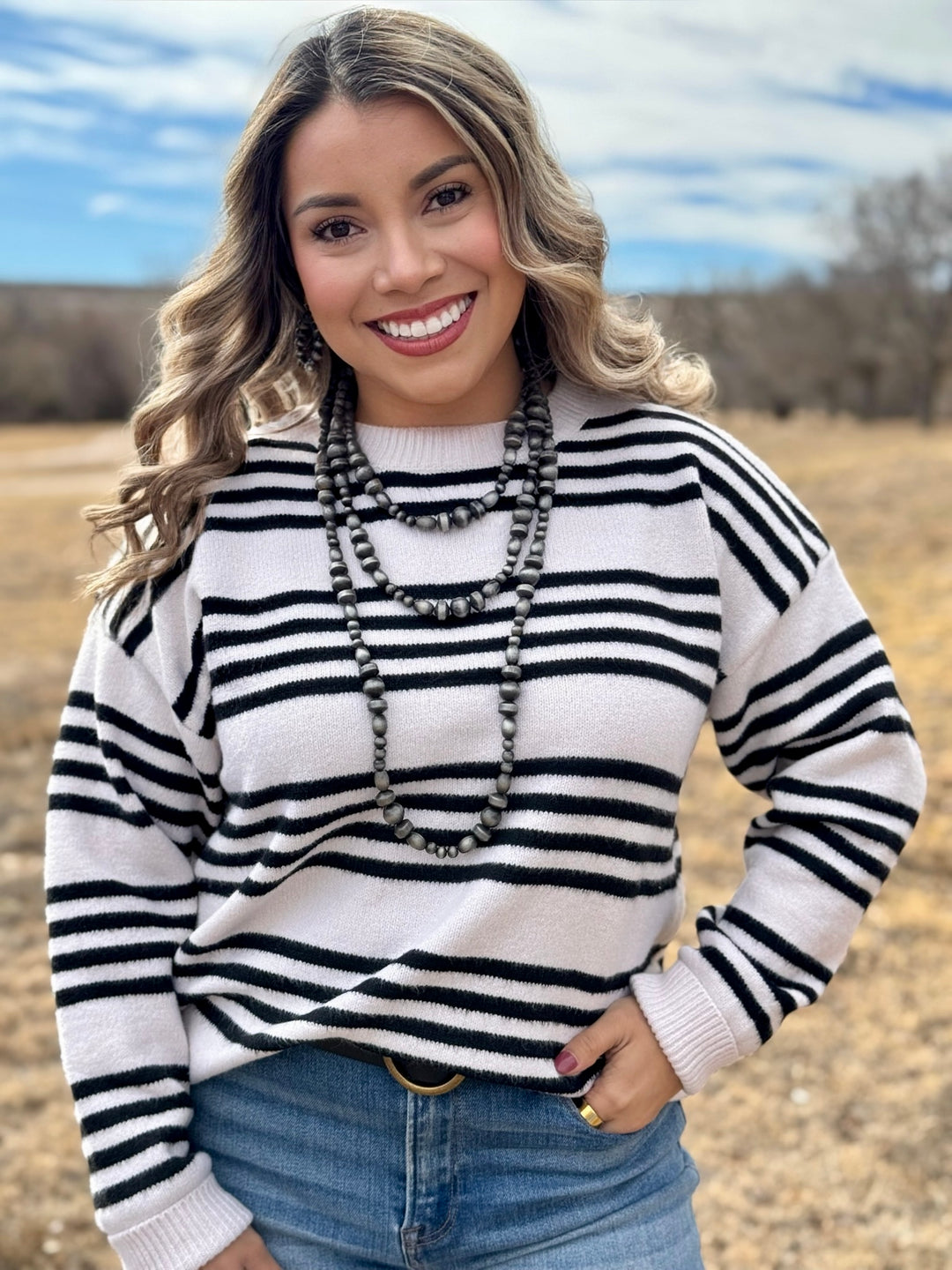 Mallory Cream & Black Striped Sweater