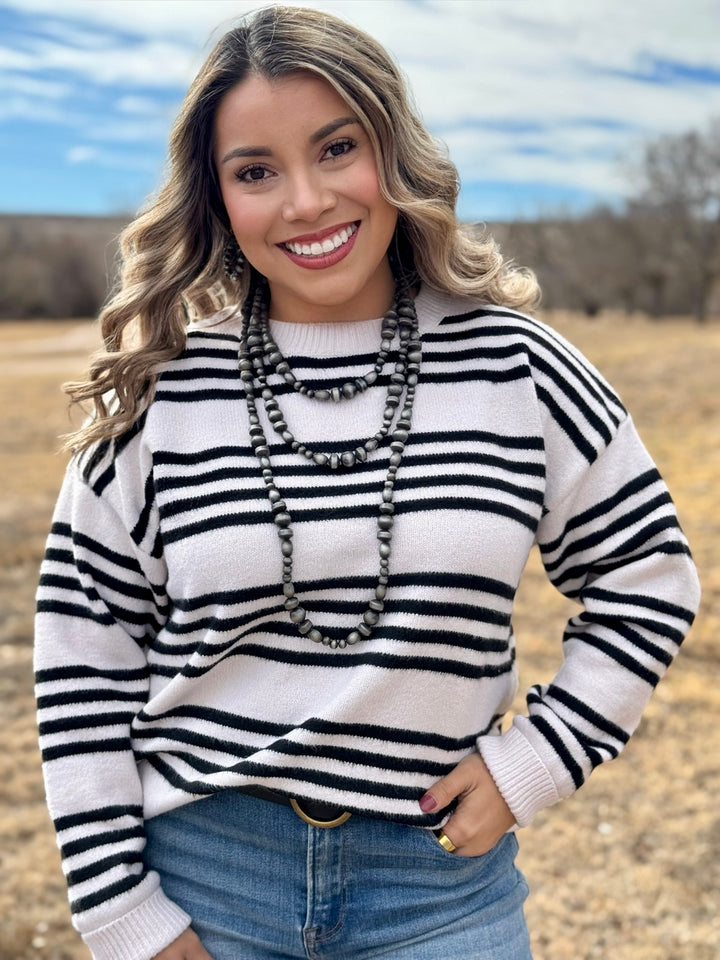 Mallory Cream & Black Striped Sweater
