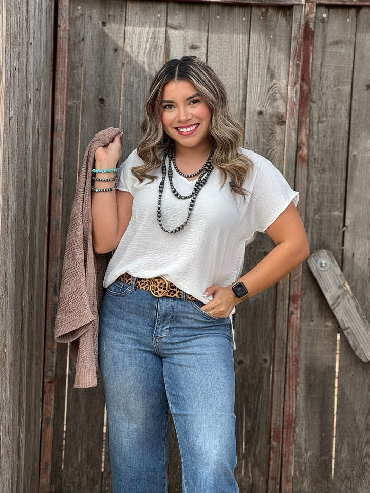 Pearl White V-Neck Top