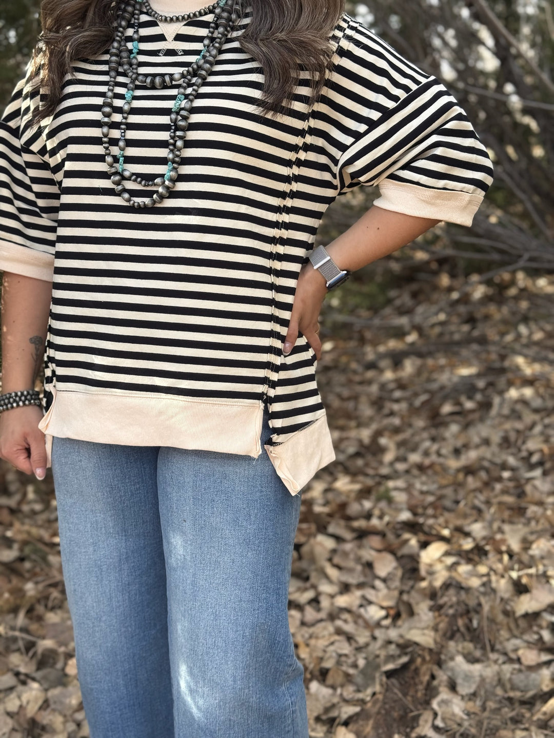 Briella Cream & Black Striped Top