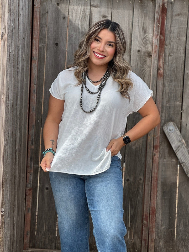 Pearl White V-Neck Top