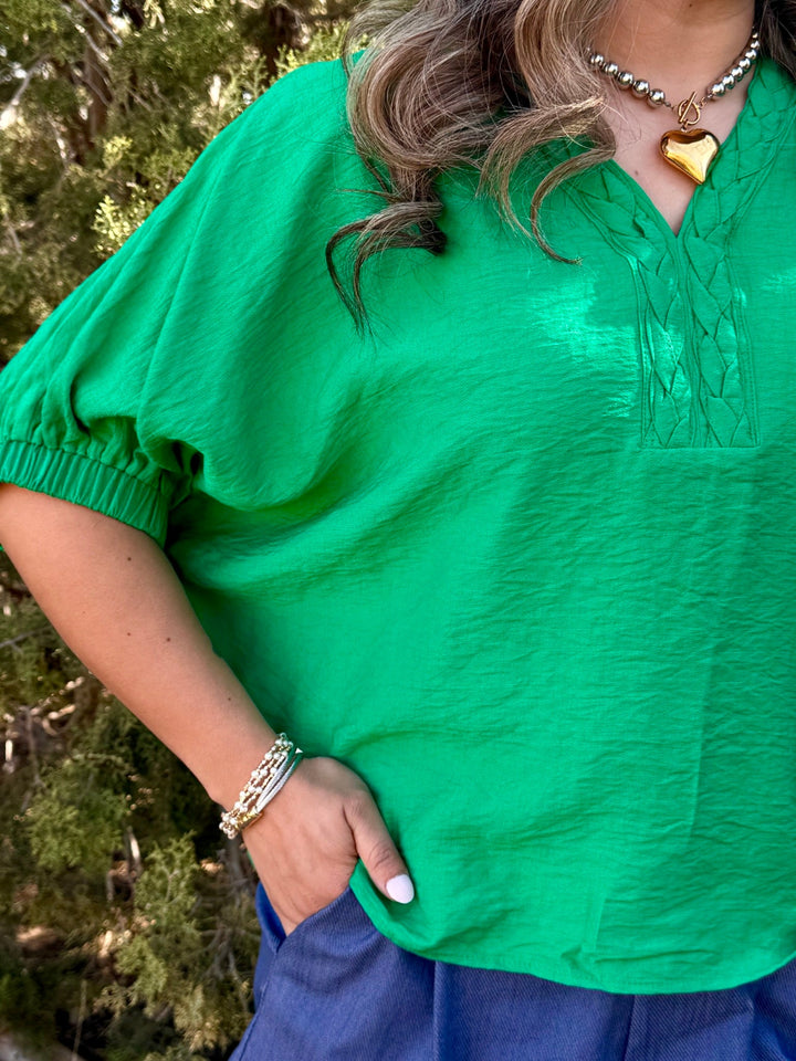 Simone Green V-Neck Top