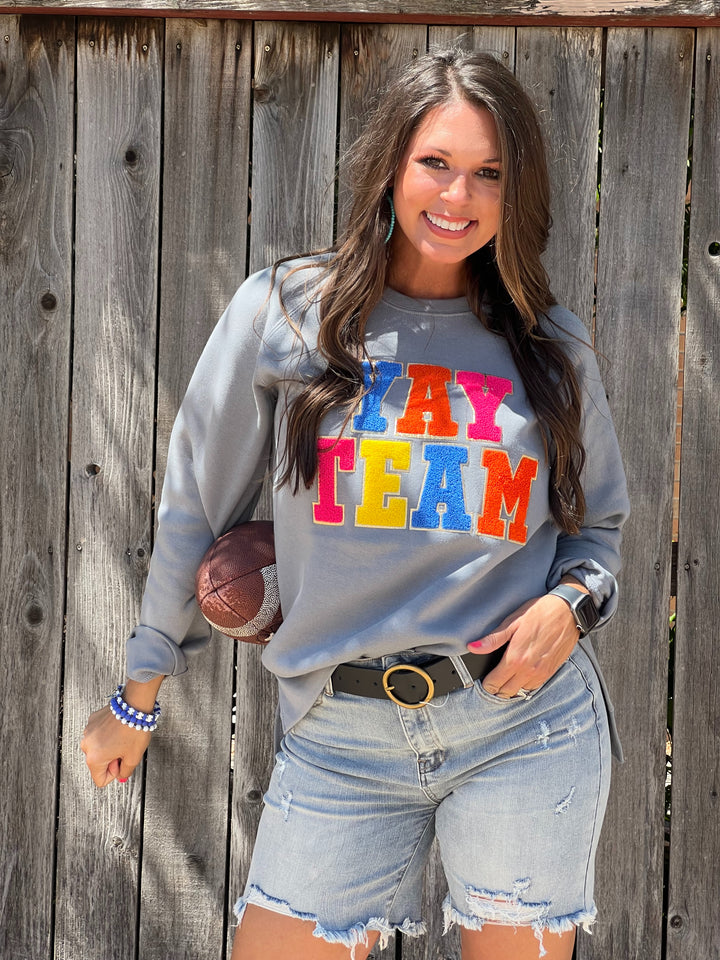 Yay Team Appliqué Grey Sweatshirt by Texas True Threads